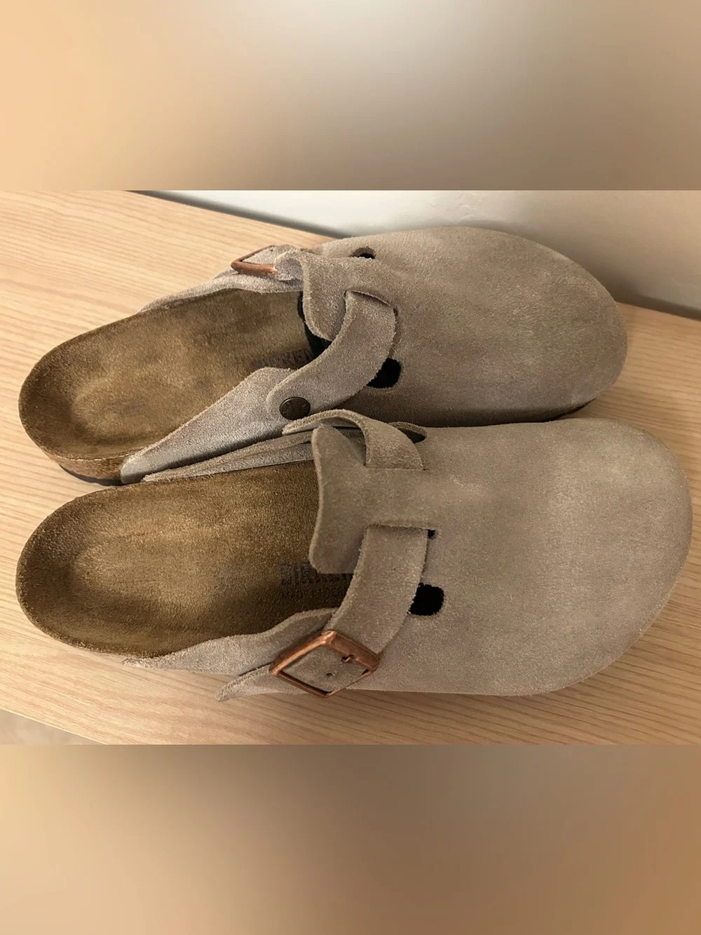 Birkenstock Boston Taupe Suede Leather Clogs Soft Footbed Size 42 Regular Width